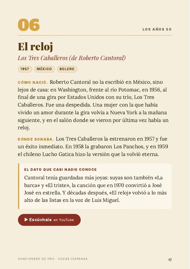 Página de El reloj en el Cancionero de Oro