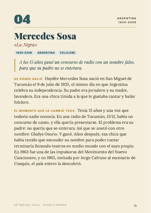 Primera página de la vida de Mercedes Sosa